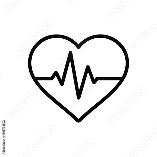 Black and white heartbeat in heart icon vector illustration for medical healthcare and cardiology design