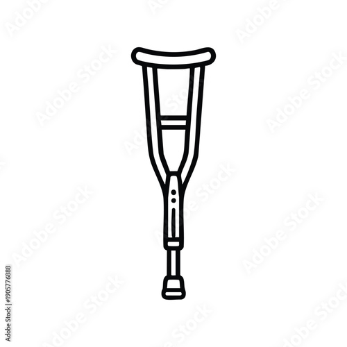 Black and white vector illustration of a medical crutch healthcare and injury support icon