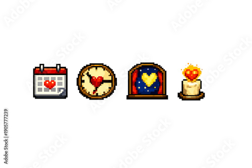 Valentine's icons set. Containing heart, calendar, clock, candle, celebration, love, romance, date, gift, affection, emotion, event, joy, happiness, passion, relationship, intimacy