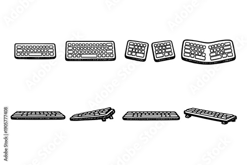 Keyboard Icon Set. Containing standard, ergonomic, wireless, mechanical, vintage, slim, portable, gaming and more.