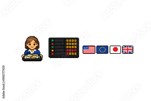 Business and finance icon set. Featuring manager, stocks, currency, market, charts, investments, sales, revenue, trading and more.