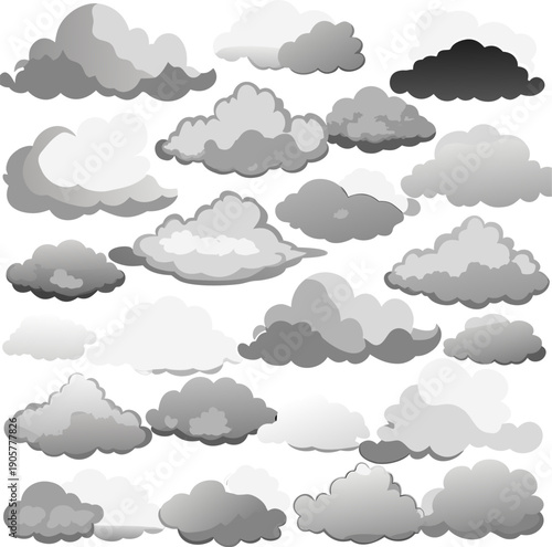 A diverse collection of clouds in various shapes and sizes floating in the sky Vector