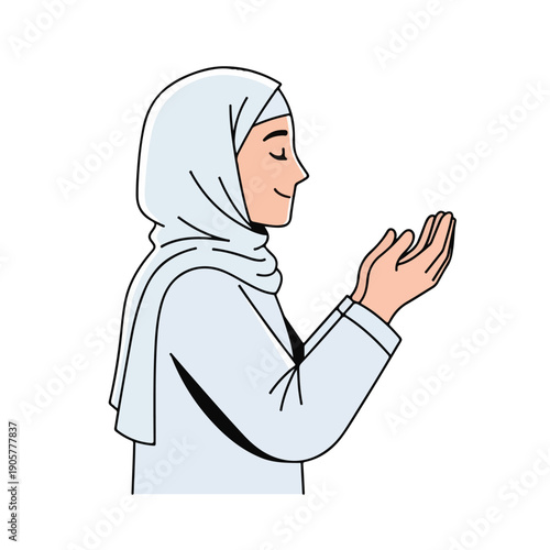 Woman Wearing Hijab Praying with Hands Together in Serene Posture