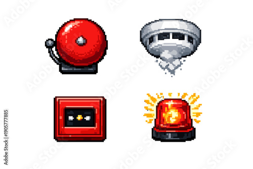 Emergency and safety icon set. Containing alarm, fire, warning, alert, signal, smoke, siren, notification and more.