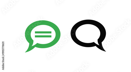 Two simple speech bubble icons, one green with equals sign and one black outline design.