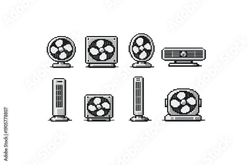 Air circulation icon set. Containing fan, airflow, breeze, ventilation, cooling, temperature, climate, comfort, energy, appliance, motor, design, humidifier, air-conditioner,