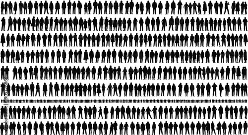 WebLarge collection of diverse people silhouettes standing in rows forming a massive crowd for community population and demographic social statistics concept