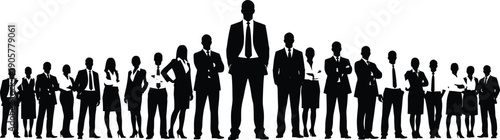 Large Group of Business People Silhouette Standing Together in Formal Suits Professional Corporate Teamwork Concept Diverse Office Staff Members Diversity and Leadership Vector