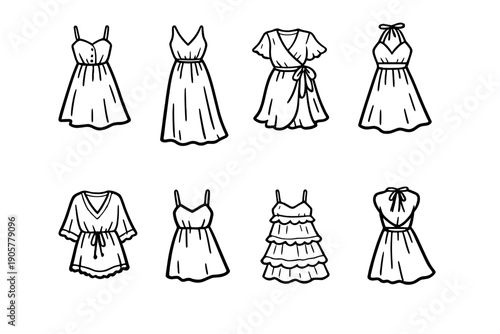 Fashion Icon Set: Dress, Skirt, Gown, Outfit, Apparel, Couture, Evening, Casual, Style, Chic, Trend, Tailored, Vintage, Elegant, Attire, Fabric, Textile, Color, Design, Pattern,