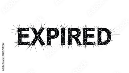 Expired Symbol: A striking visual representation of the word EXPIRED, conveyed through a unique cracked texture, evoking a sense of time passing and the end of validity.