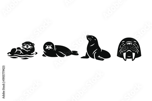 Animal Icons Set: Otter, Seal, Sea Lion, Walrus