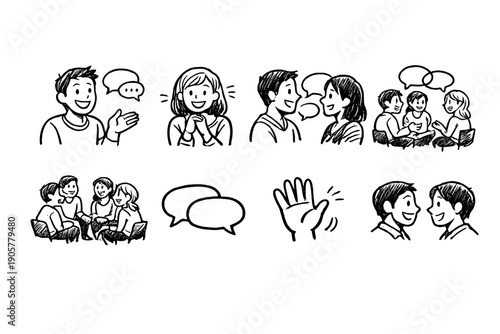 Communication and interaction icons set. Containing chat, talk, conversation, meeting, speech, dialogue, group, connection and more.