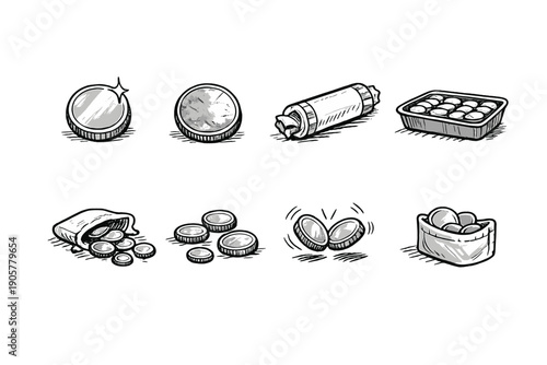 Money and finance icon set. Containing coins, cash, wallet, savings, investment, bank, currency, exchange and more.