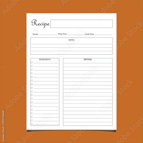 Recipe Journal Book Page