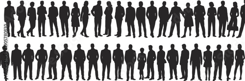 Silhouette diverse people group standing together, corporate attire teamwork collaboration diversity workplace social interaction illustration concept flat vector design stock