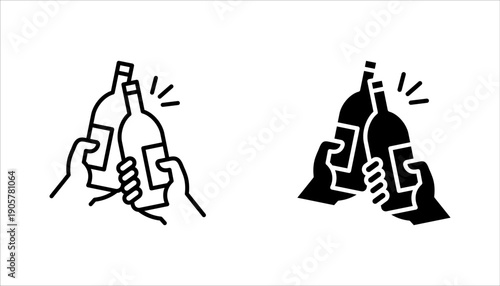 Wine toast icon set, linear style for graphic and web design. vector illutration on white background