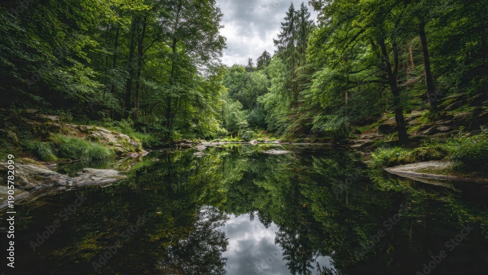 Obraz premium Reflections on Tranquil Forest Lake