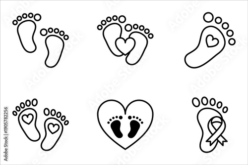 Baby footprint icon set. Baby feet sign with love. vector illutration on white background