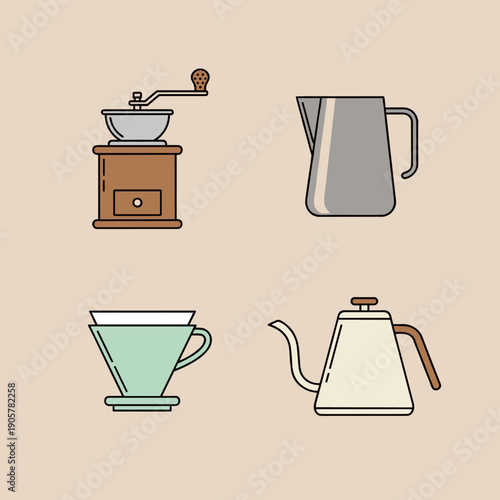 Professional Hand Drip Coffee Brewing Equipment Set with Manual Bean Grinder Stainless Steel Milk Pitcher V60 Coffee Dripper and Gooseneck Kettle