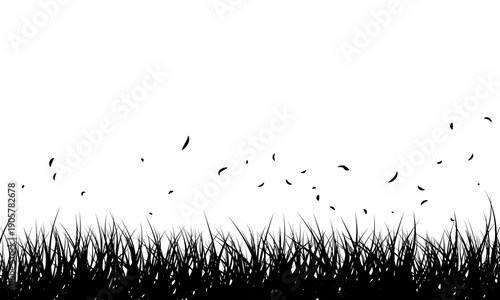 風に揺れる草原のシルエット背景 ベクターイラスト