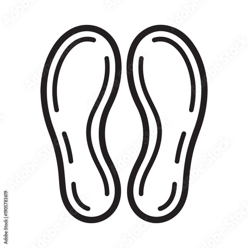 Simple black and white line drawing of two flip flop sandal soles facing upwards