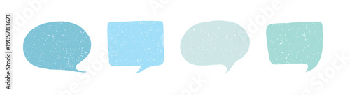 Crayon set with speech bubbles with blank spaces for text. Abstract collection with different shapes text boxes, cute dialog clouds with charcoal texture, vector flat illustration