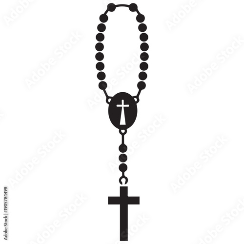 Elegant rosary with cross on white background for spiritual inspiration
