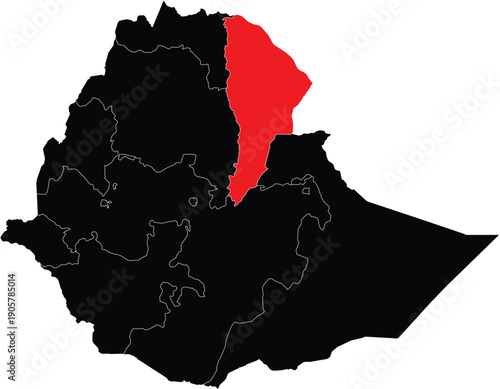 Afar Region Highlighted on Ethiopia Political Map 