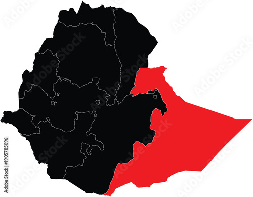 Somali Region Highlighted on Ethiopia Political Map Editable Vector Design
