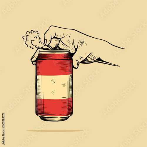 Illustration of a hand opening a drink can and it looks like it's squirting out