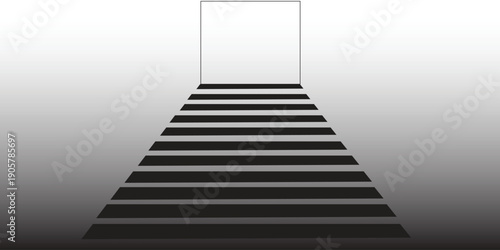 Abstract stairs leading to an open doorway, minimalist perspective and geometric design, symbolic background representing progress, success, and new opportunity.