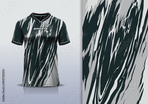 T-shirt mockup abstract texture grunge sport jersey design for football, soccer, racing, esports, running, gray black color