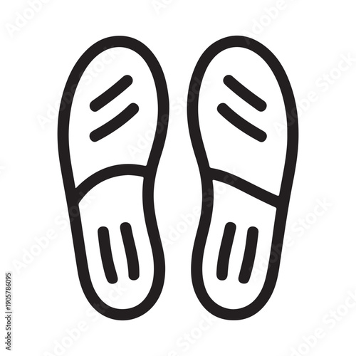 Simple outline illustration depicting a pair of flip flops or sandals viewed from below