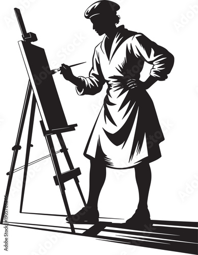 Artist painting on easel