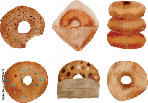 Hand painted watercolor doughnut illustration 
