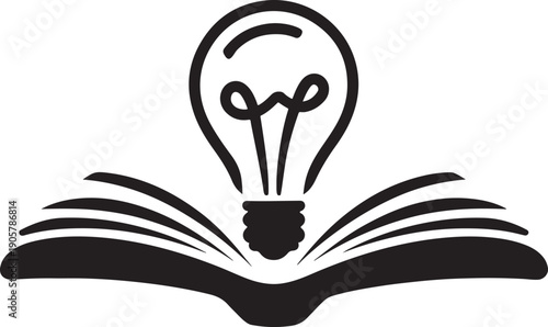 Light Bulb and Open Book Icon – Idea Knowledge Silhouette Vector