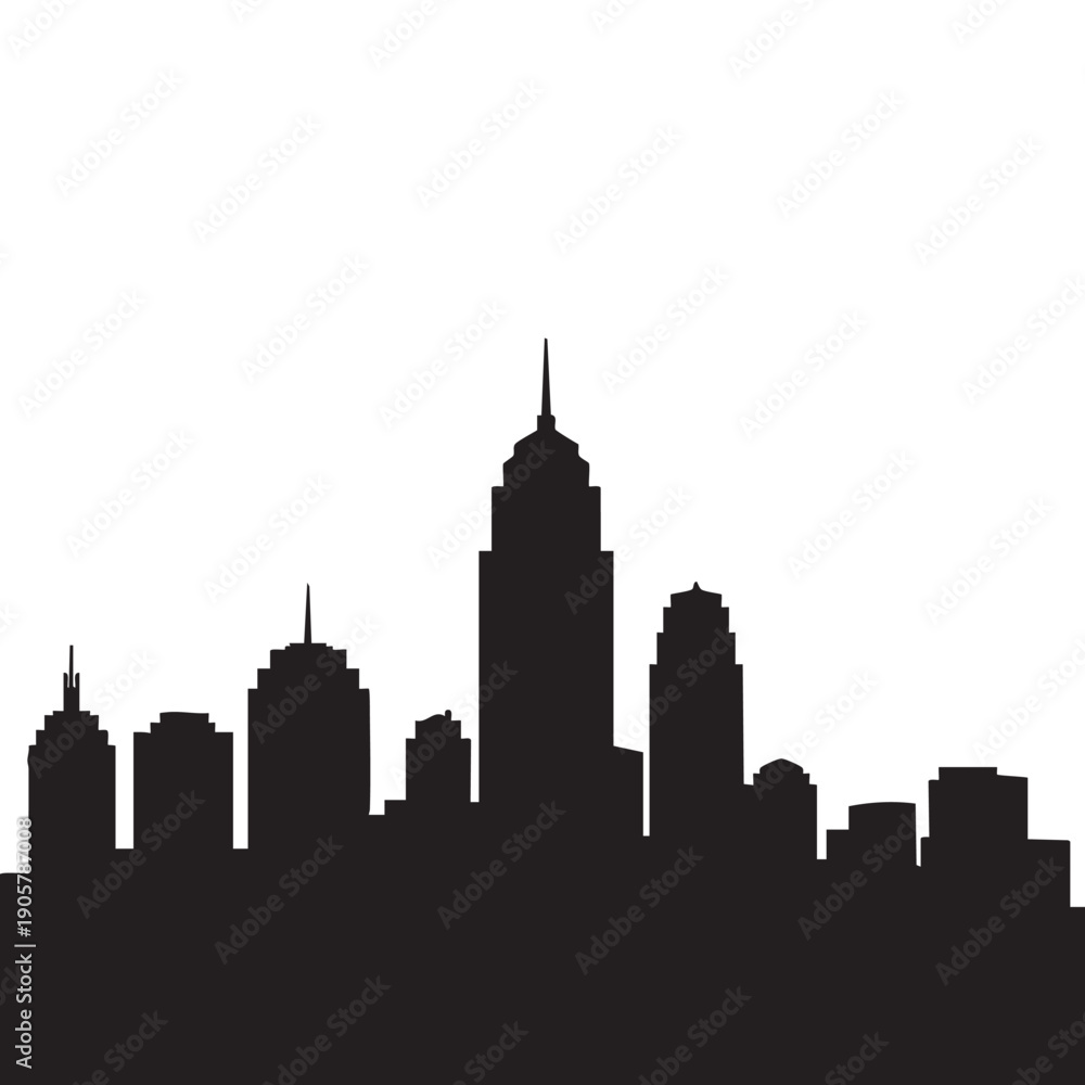 Obraz premium City skyline silhouette vector illustration urban landscape panoramic view downtown buildings high-rise structures metropolitan area architectural background graphic design element