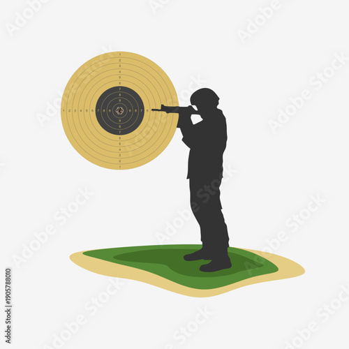 Soldier silhouette. Shooting practice on a target circle. Vector illustration.
