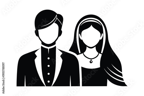 Bangladeshi bride and groom black silhouette on white background