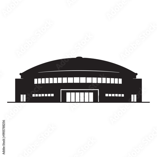 Curved modern stadium building silhouette vector illustration