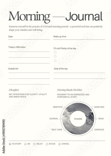 Morning journal template for daily planning and mindfulness