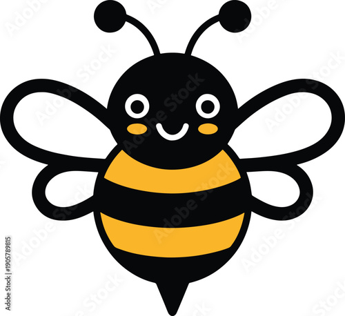 Happy bee icon with yellow stripes