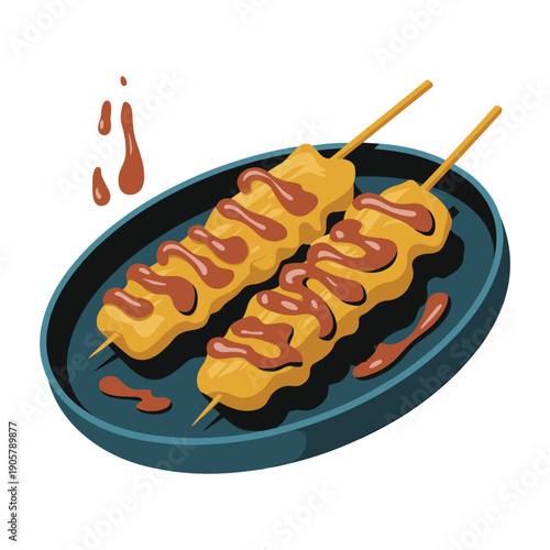 Delicious corndogs on a plate with sauce