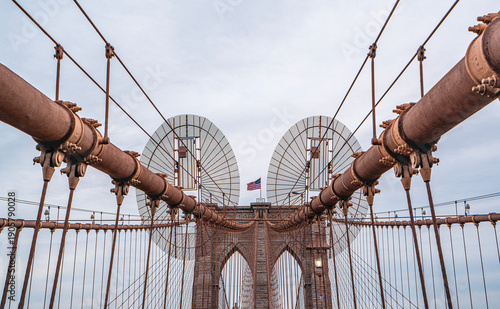 The scenic views of the Brooklyn Bridge, which is a cable-stayed suspension bridge in New York City, spanning the East River between the boroughs of Manhattan and Brooklyn.