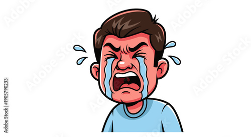 Illustration of a man bursting into tears expressing strong emotional distress and suffering
