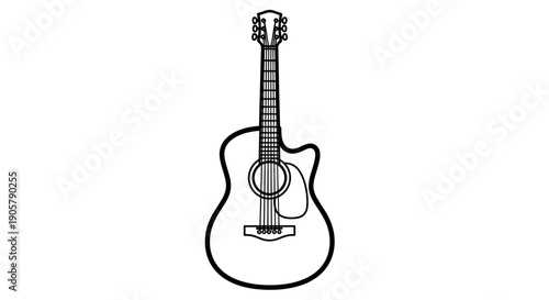 Minimalist acoustic guitar outline illustration, perfect for music-related designs and graphics
