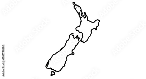 Minimalist outline of New Zealand's islands, a simple geographic depiction for design needs