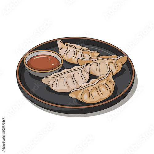 Delicious dumplings on a plate with savory dipping sauce