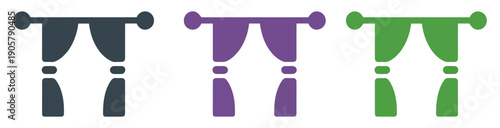 curtain window decor icon set