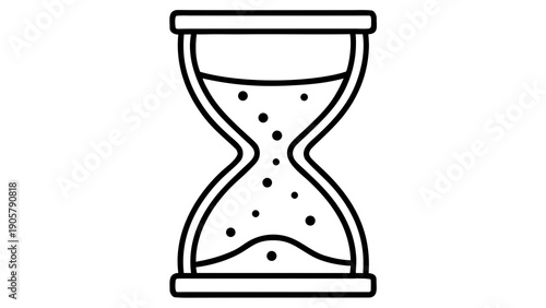 Stylized hourglass illustration with flowing particles and a simple black outline design element on white on transparent background silhouette